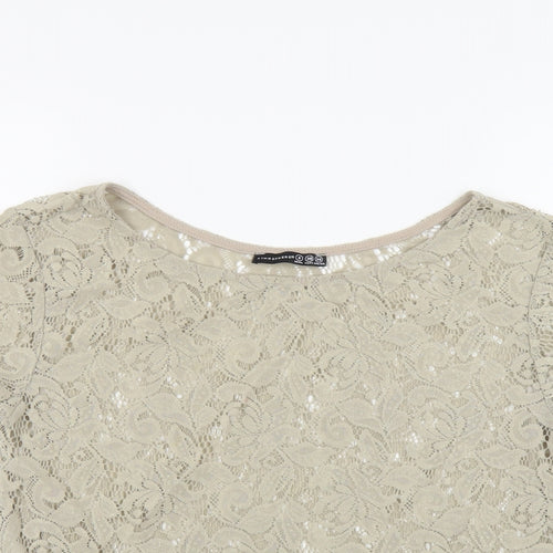 Atmosphere Womens Beige Floral Polyester Basic Blouse Size 8 Boat Neck