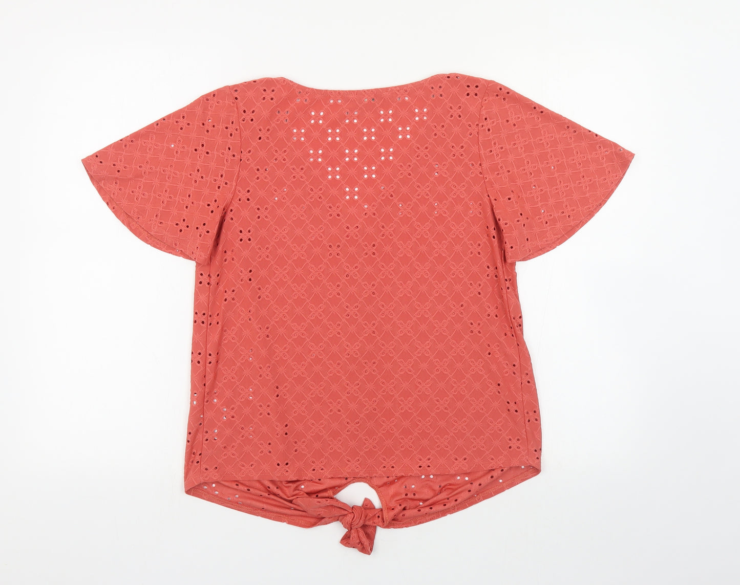 Oasis Womens Orange Geometric Polyester Basic Button-Up Size XS V-Neck - Tie Front