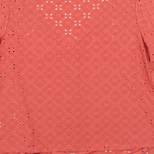 Oasis Womens Orange Geometric Polyester Basic Button-Up Size XS V-Neck - Tie Front