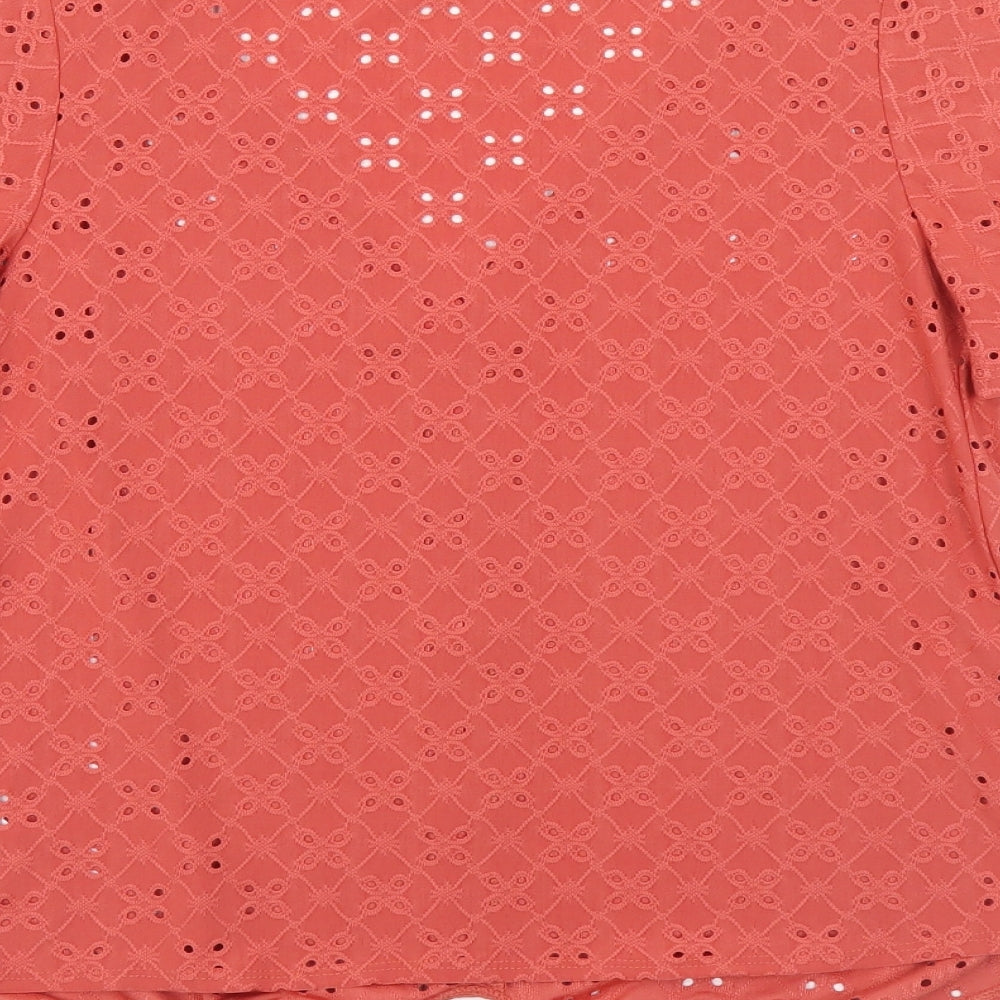 Oasis Womens Orange Geometric Polyester Basic Button-Up Size XS V-Neck - Tie Front