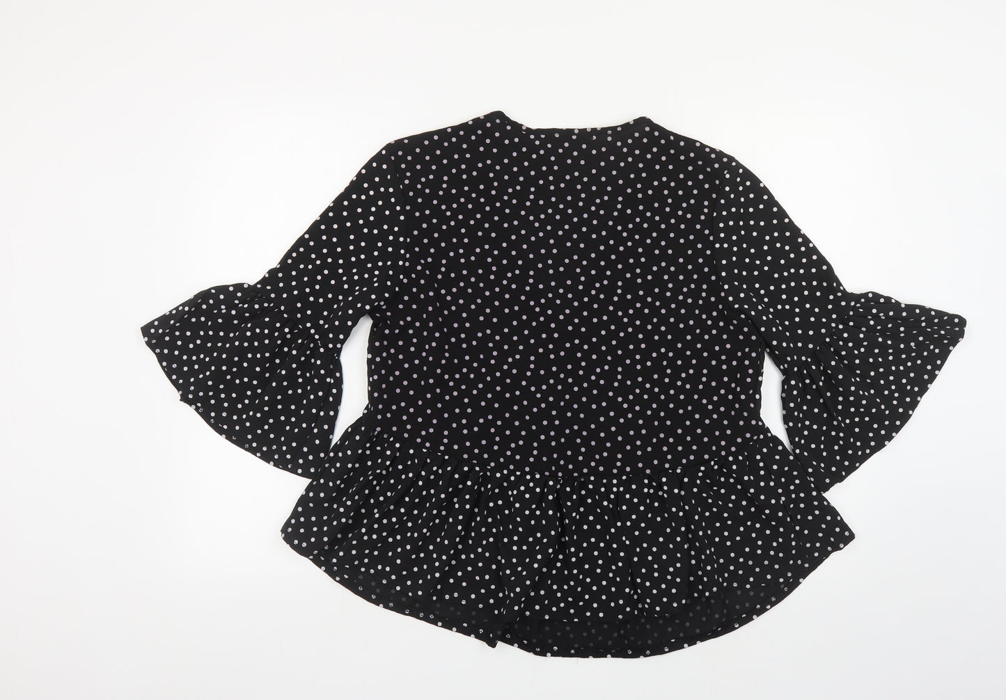 Boohoo Womens Black Polka Dot Polyester Basic Blouse Size 14 V-Neck