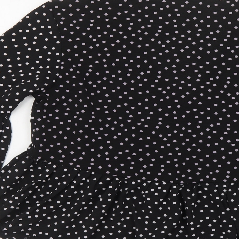Boohoo Womens Black Polka Dot Polyester Basic Blouse Size 14 V-Neck