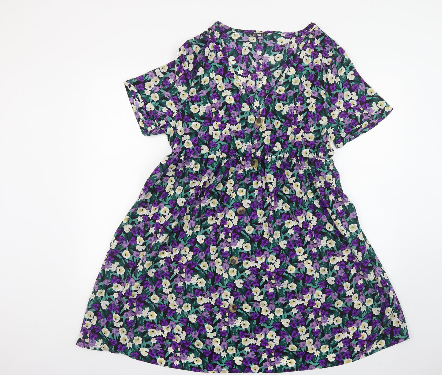 SheIn Womens Multicoloured Floral Polyester Fit & Flare Size XL V-Neck Pullover