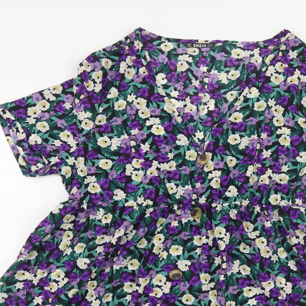SheIn Womens Multicoloured Floral Polyester Fit & Flare Size XL V-Neck Pullover