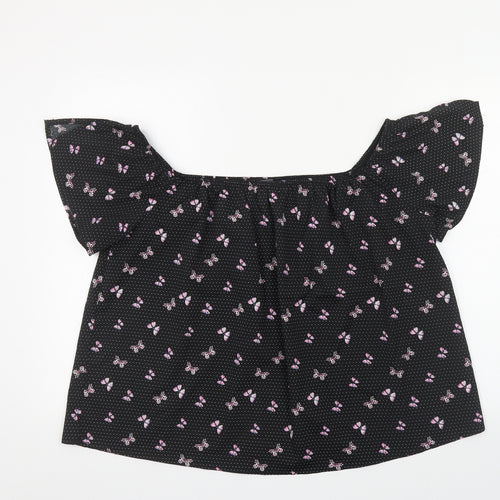 Primark Womens Black Polka Dot Polyester Basic Blouse Size 16 Off the Shoulder - Butterfly Print
