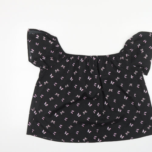 Primark Womens Black Polka Dot Polyester Basic Blouse Size 16 Off the Shoulder - Butterfly Print