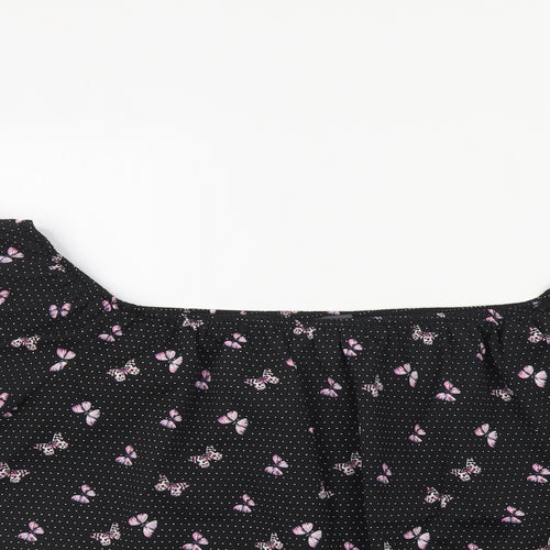 Primark Womens Black Polka Dot Polyester Basic Blouse Size 16 Off the Shoulder - Butterfly Print