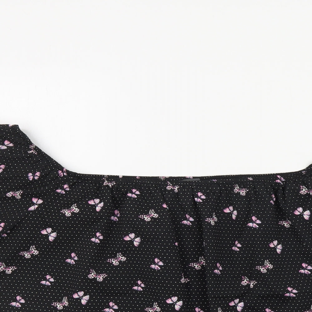 Primark Womens Black Polka Dot Polyester Basic Blouse Size 16 Off the Shoulder - Butterfly Print