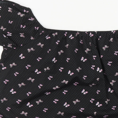 Primark Womens Black Polka Dot Polyester Basic Blouse Size 16 Off the Shoulder - Butterfly Print