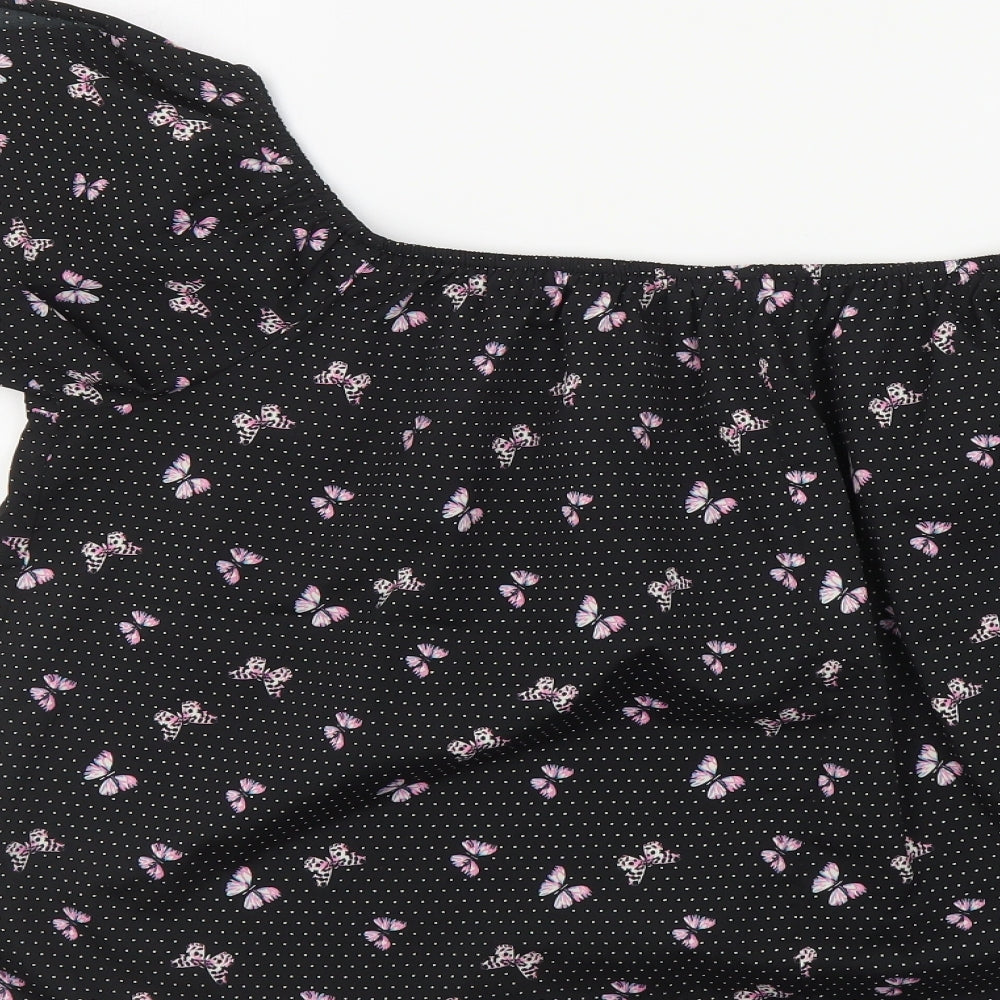 Primark Womens Black Polka Dot Polyester Basic Blouse Size 16 Off the Shoulder - Butterfly Print