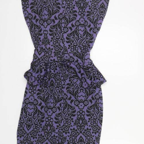 Dorothy Perkins Womens Purple Floral Polyester Pencil Dress Size 10 Boat Neck Tie