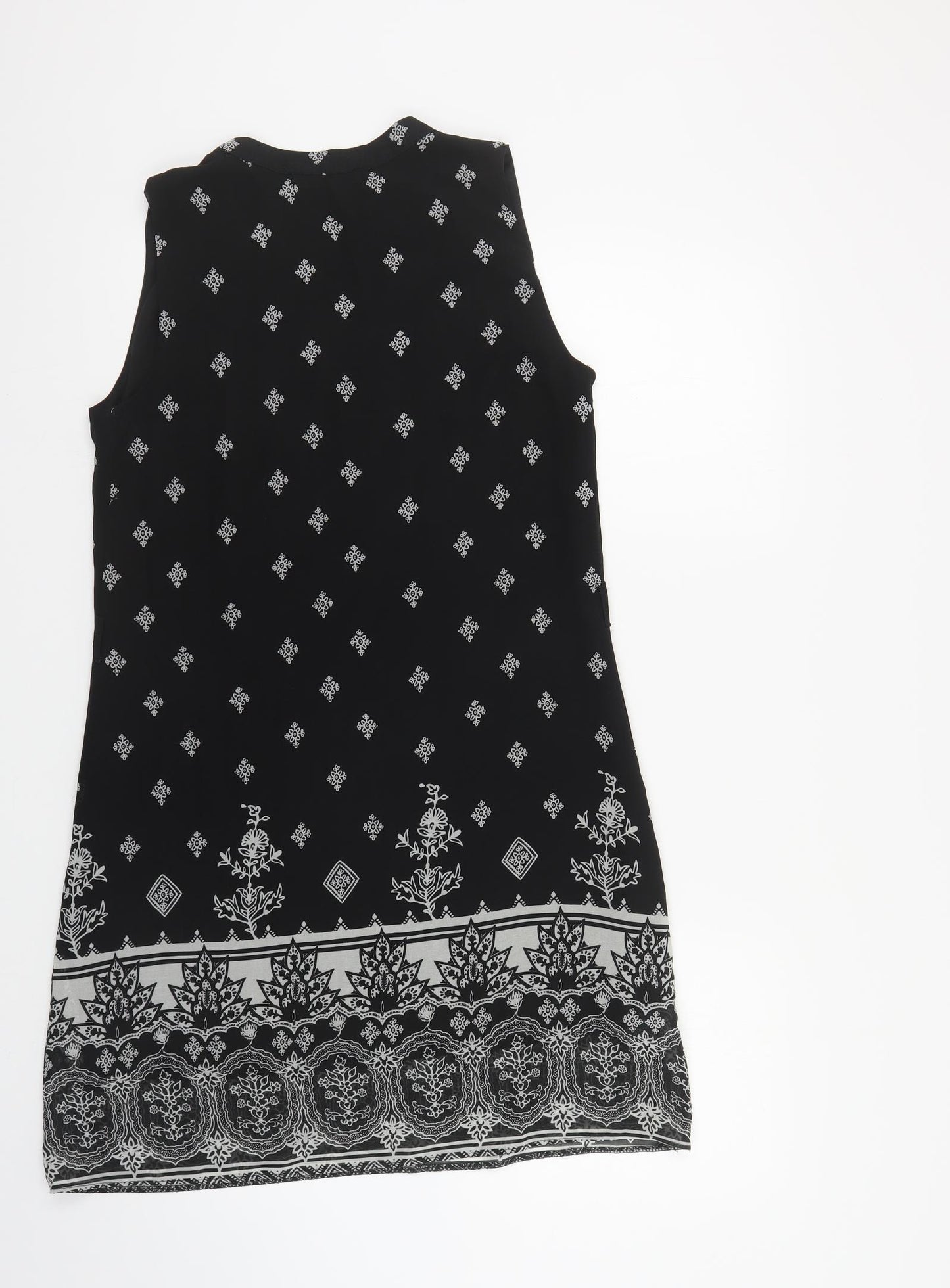 Atmosphere Womens Black Geometric Polyester Shift Size 10 V-Neck Pullover