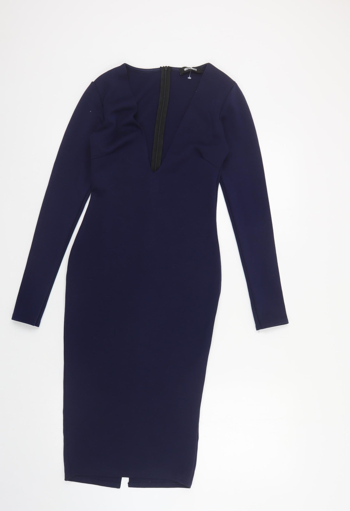Missguided Womens Blue Polyester Pencil Dress Size 6 V-Neck Zip