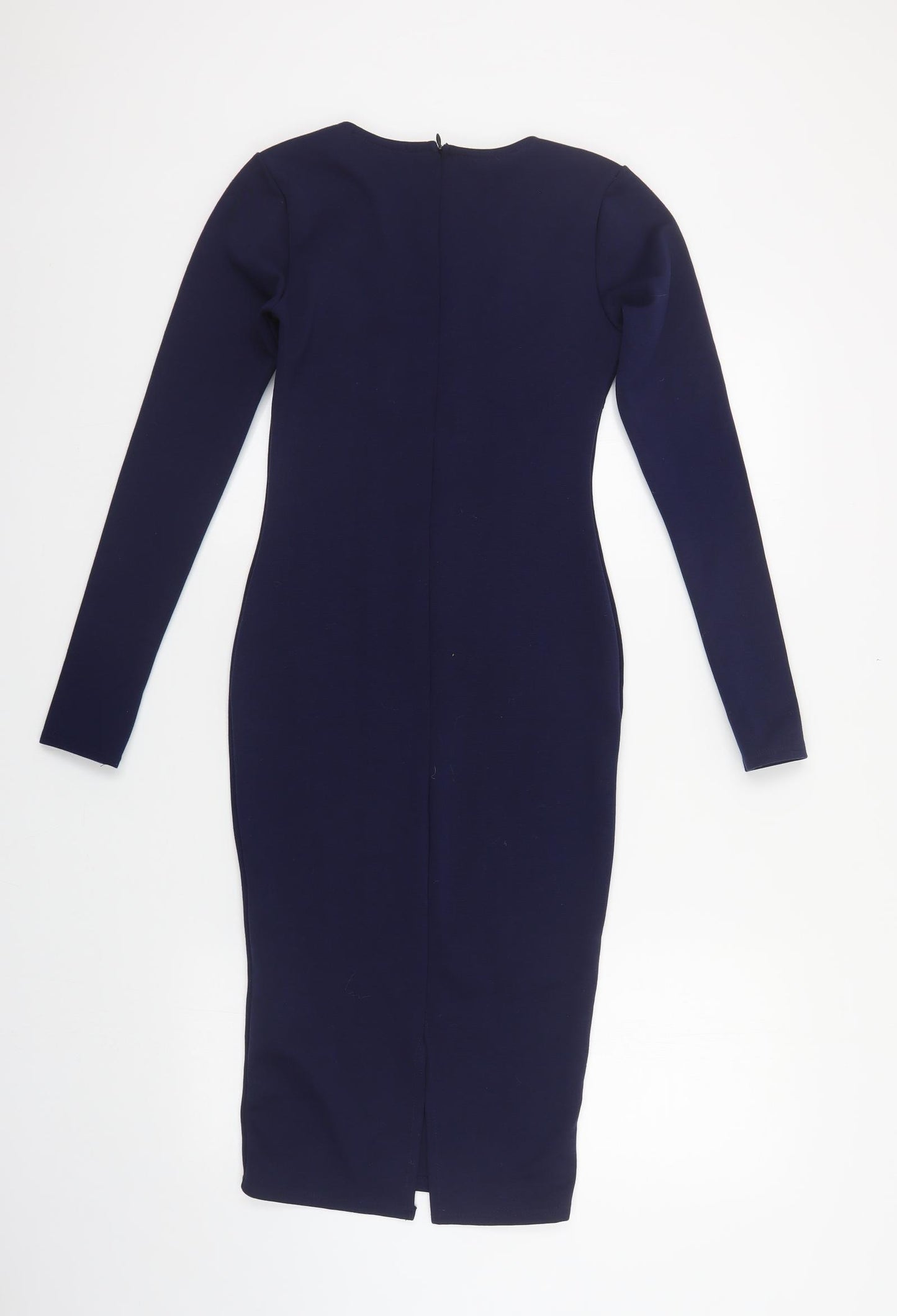 Missguided Womens Blue Polyester Pencil Dress Size 6 V-Neck Zip