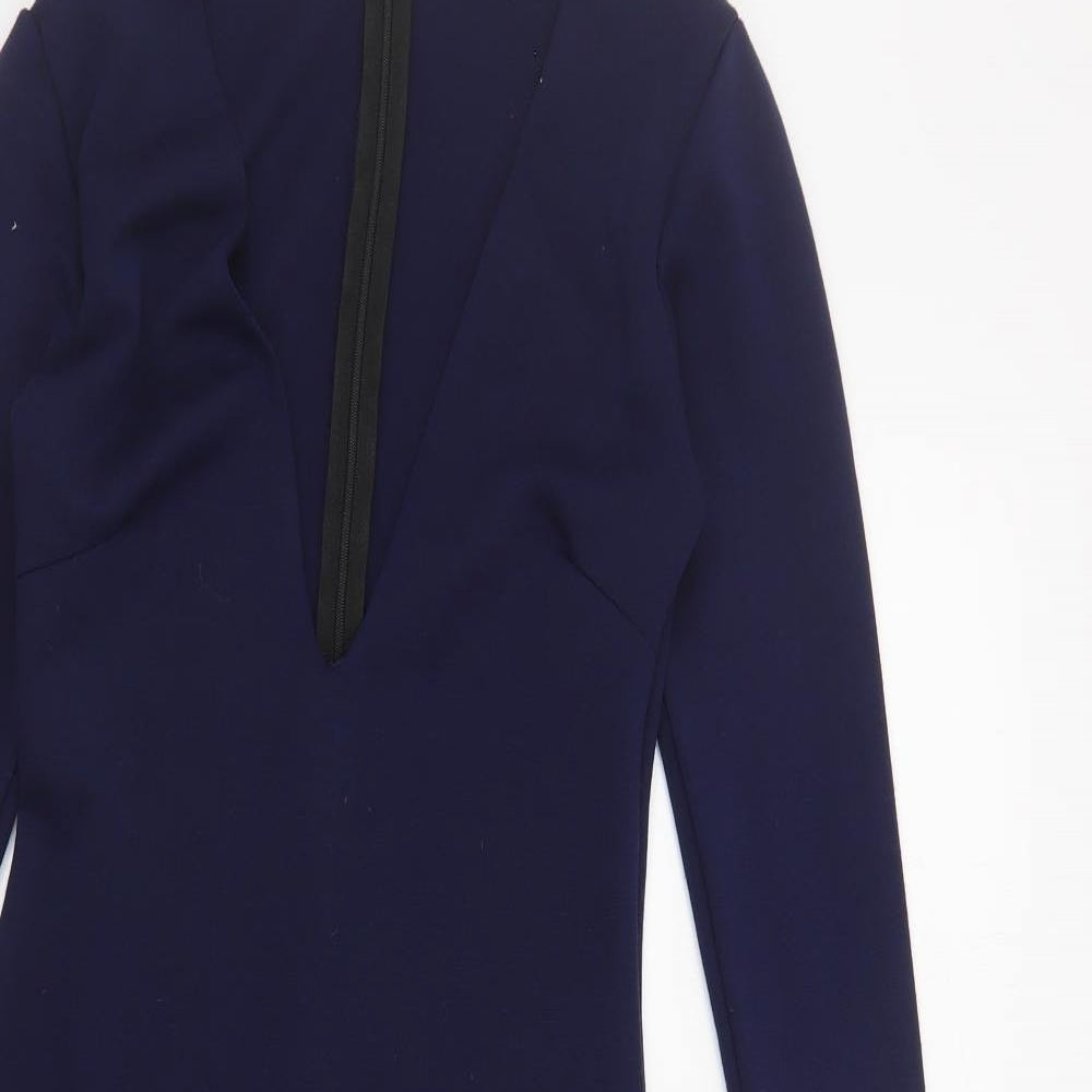 Missguided Womens Blue Polyester Pencil Dress Size 6 V-Neck Zip