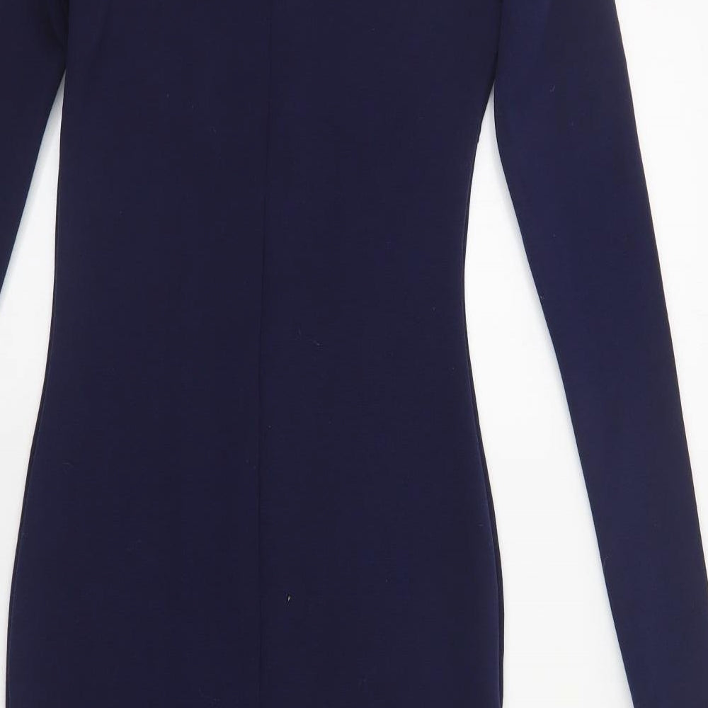 Missguided Womens Blue Polyester Pencil Dress Size 6 V-Neck Zip