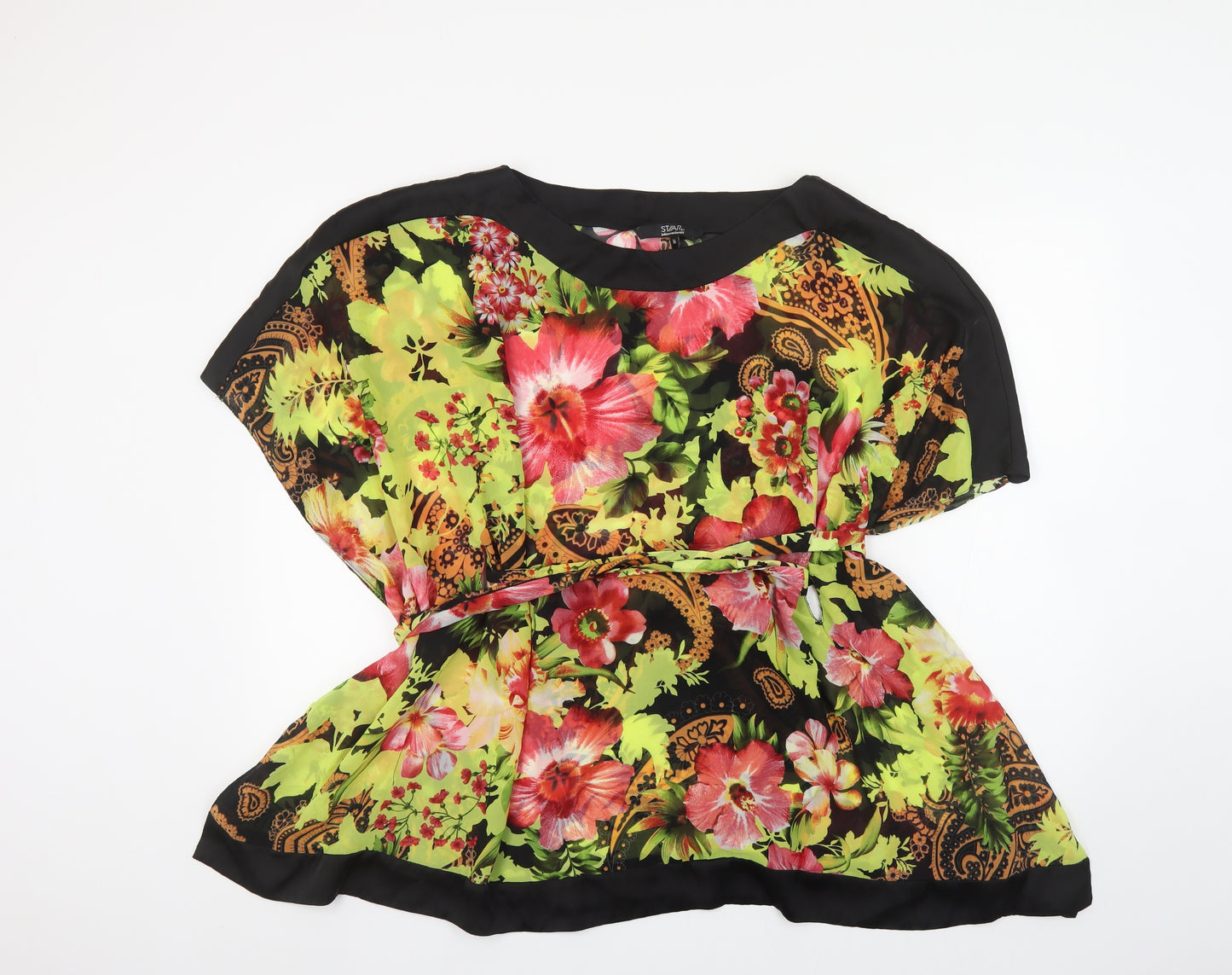 Julien Macdonald Womens Multicoloured Floral Polyester Basic Blouse Size 16 Boat Neck