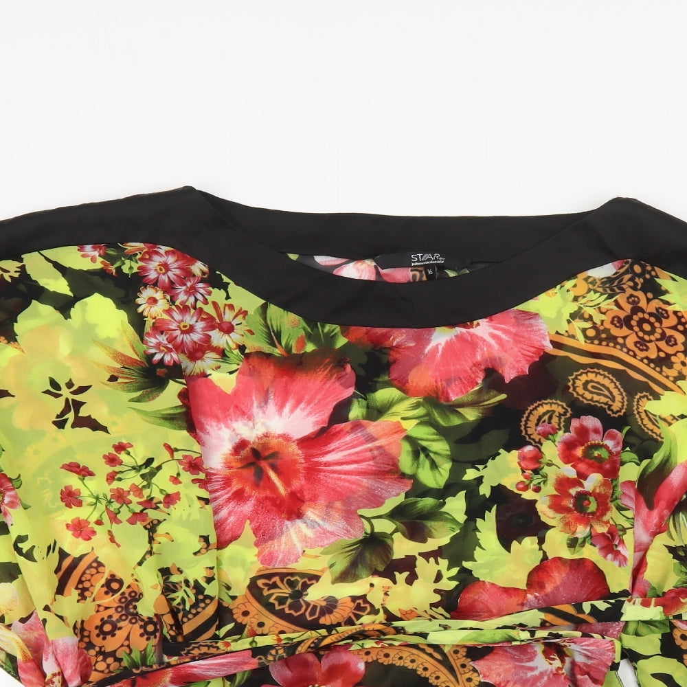 Julien Macdonald Womens Multicoloured Floral Polyester Basic Blouse Size 16 Boat Neck
