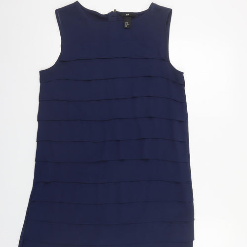 H&M Womens Blue Polyester Shift Size 12 Boat Neck Zip