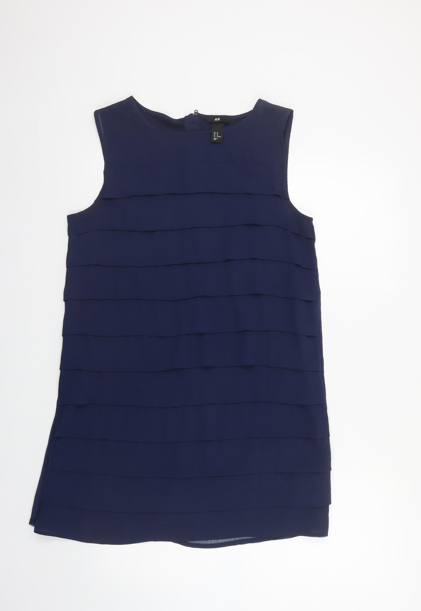 H&M Womens Blue Polyester Shift Size 12 Boat Neck Zip