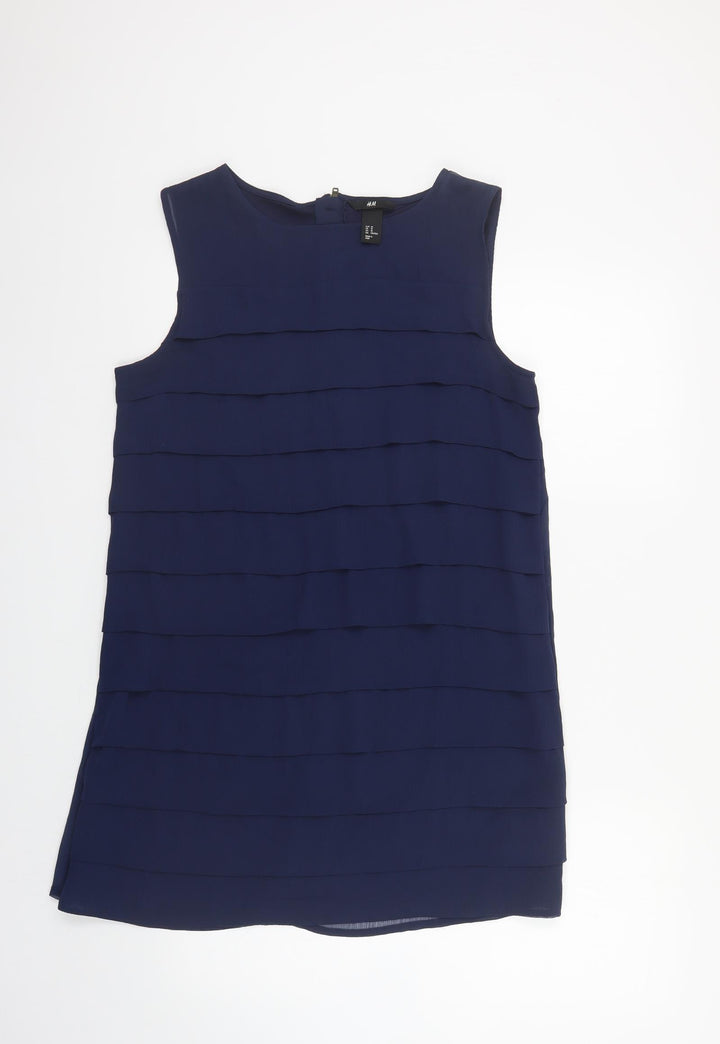 H&M Womens Blue Polyester Shift Size 12 Boat Neck Zip