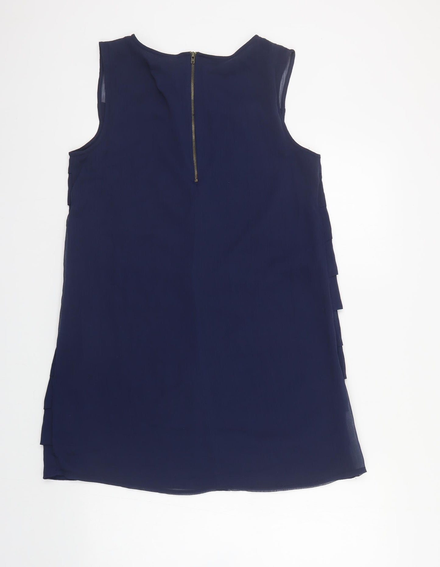 H&M Womens Blue Polyester Shift Size 12 Boat Neck Zip