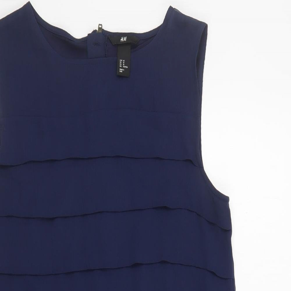 H&M Womens Blue Polyester Shift Size 12 Boat Neck Zip