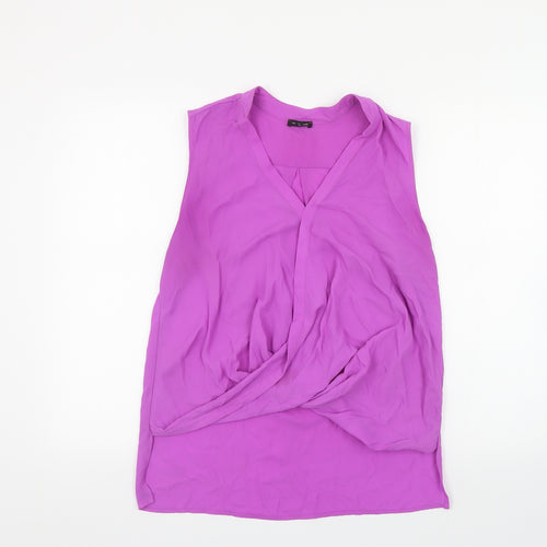 River Island Womens Purple Polyester Basic Blouse Size 12 V-Neck - Knot Detail