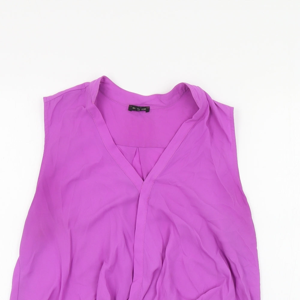 River Island Womens Purple Polyester Basic Blouse Size 12 V-Neck - Knot Detail