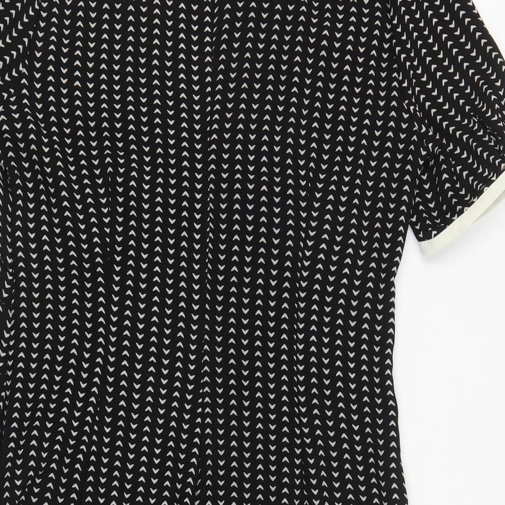 Collection London Womens Black Geometric Polyester A-Line Size 14 Collared Zip