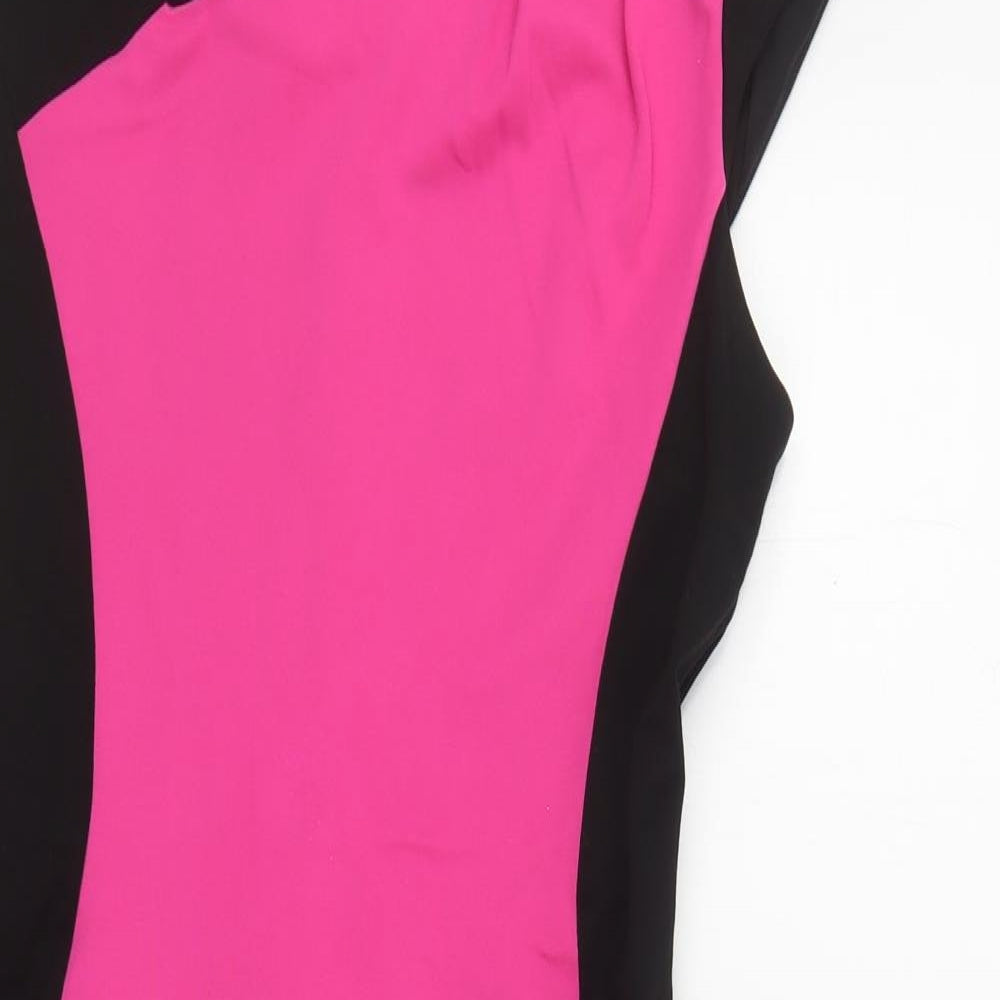 French Connection Womens Pink Colourblock Viscose Pencil Dress Size 14 V-Neck Zip