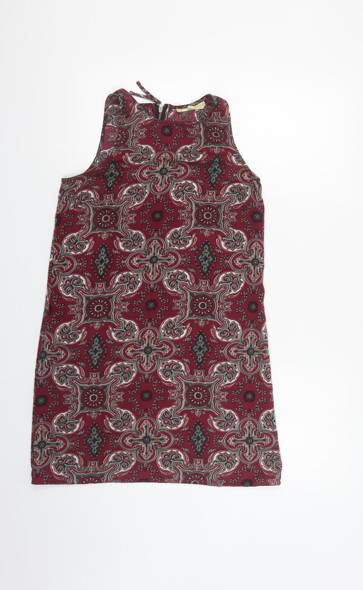 Staring at Stars Womens Red Paisley Polyester Shift Size XS Round Neck Zip