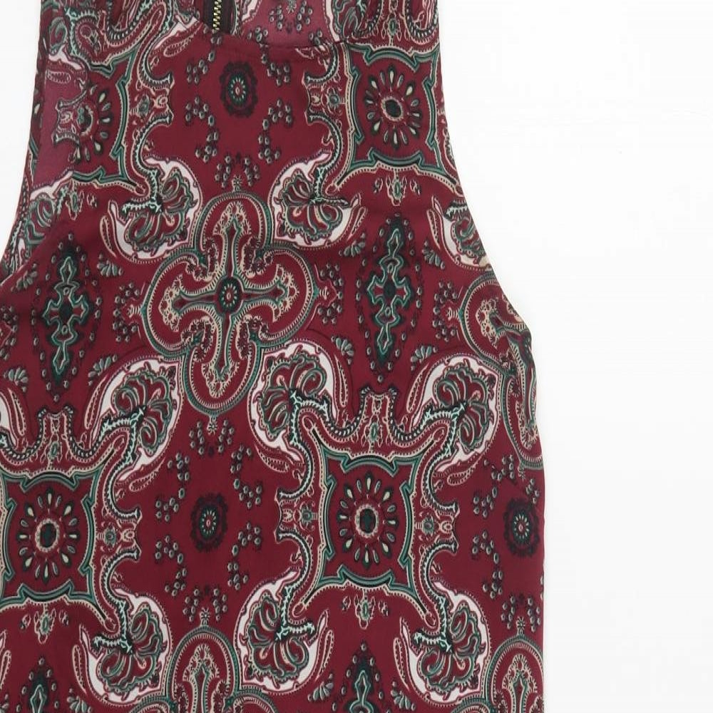 Staring at Stars Womens Red Paisley Polyester Shift Size XS Round Neck Zip