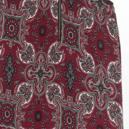 Staring at Stars Womens Red Paisley Polyester Shift Size XS Round Neck Zip