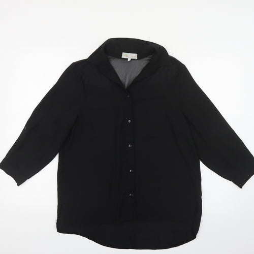 Cameo Rose Womens Black Polyester Basic Button-Up Size 10 Collared