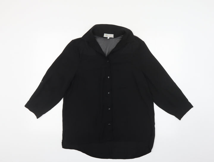 Cameo Rose Womens Black Polyester Basic Button-Up Size 10 Collared