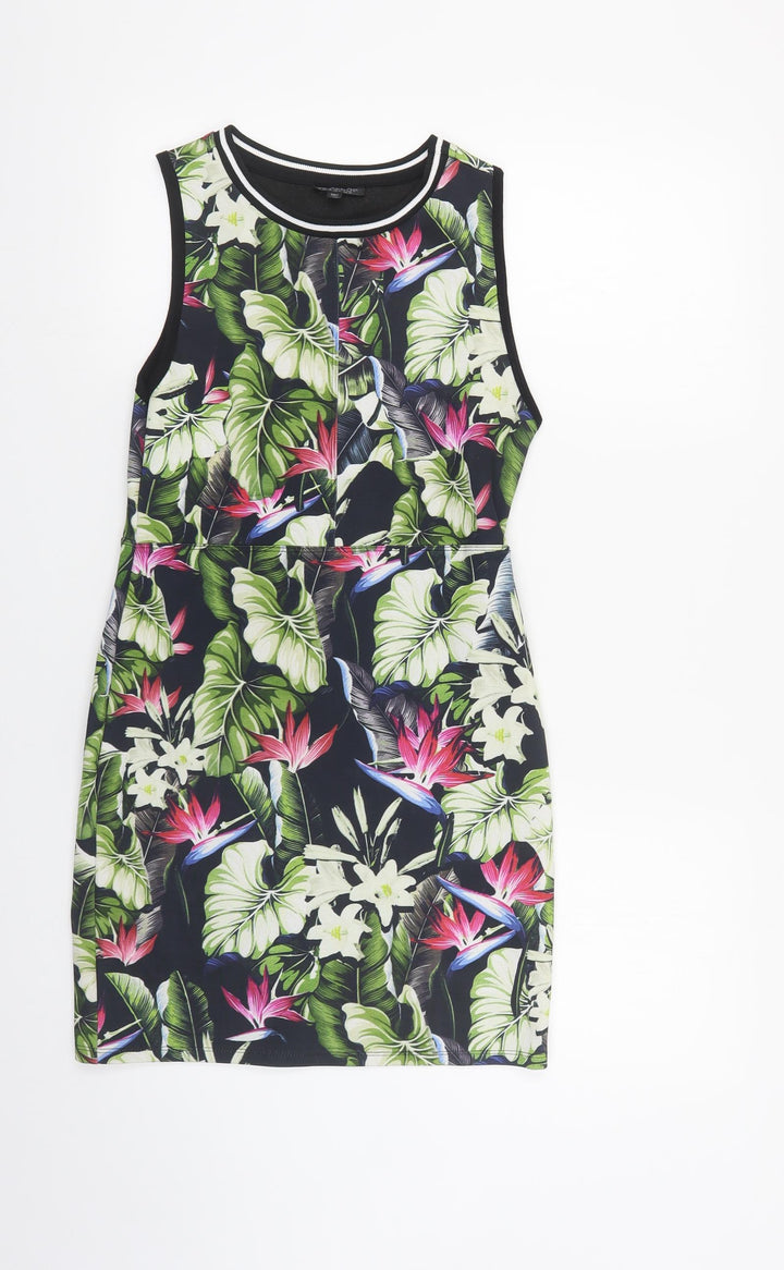 Topshop Womens Multicoloured Floral Polyester Mini Size 10 Round Neck Pullover