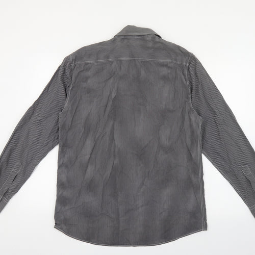NEXT Mens Grey Striped Cotton Button-Up Size M Collared Button