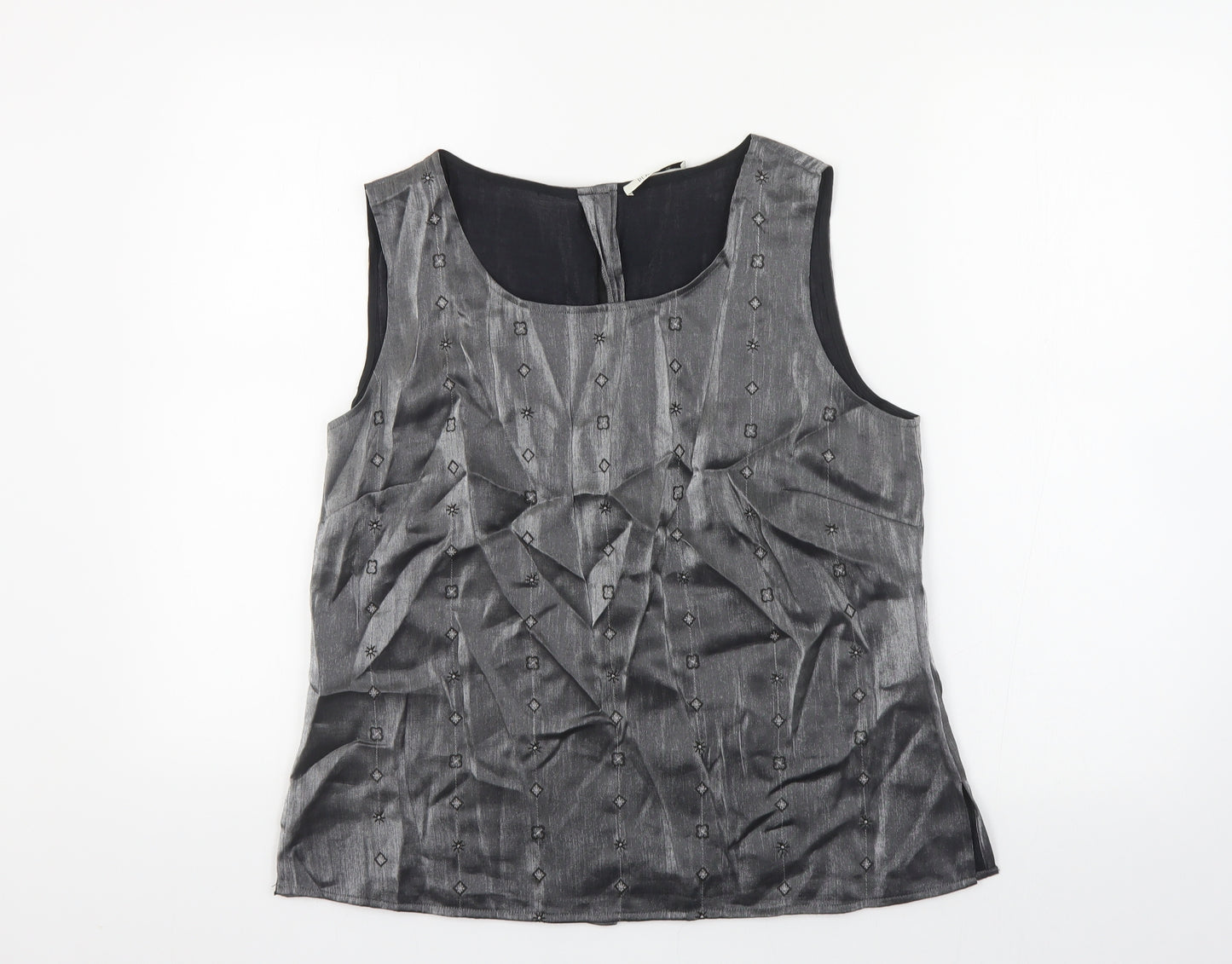 Platinum Womens Silver Geometric Viscose Basic Tank Size 16 Boat Neck