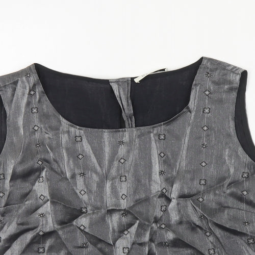 Platinum Womens Silver Geometric Viscose Basic Tank Size 16 Boat Neck