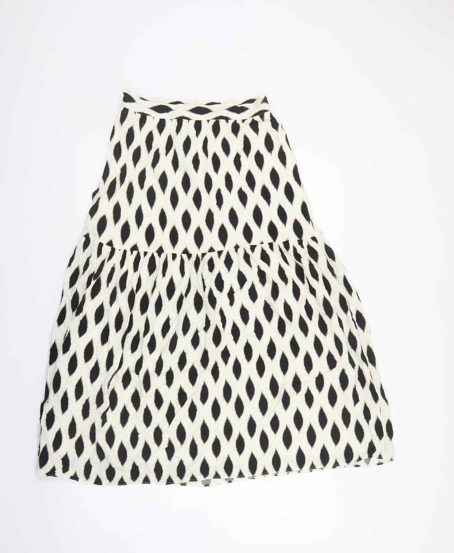 Warehouse Womens Ivory Geometric Viscose A-Line Skirt Size 10 Zip