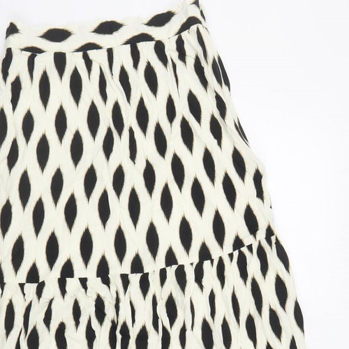 Warehouse Womens Ivory Geometric Viscose A-Line Skirt Size 10 Zip