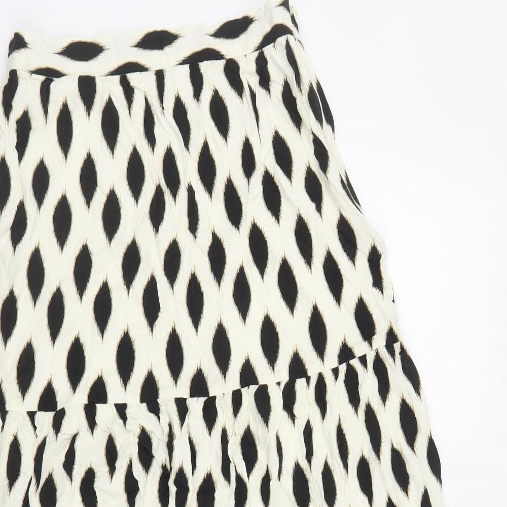 Warehouse Womens Ivory Geometric Viscose A-Line Skirt Size 10 Zip