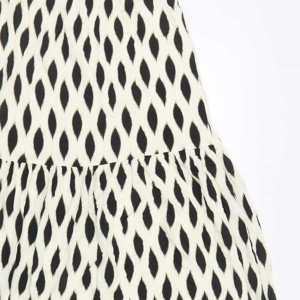Warehouse Womens Ivory Geometric Viscose A-Line Skirt Size 10 Zip