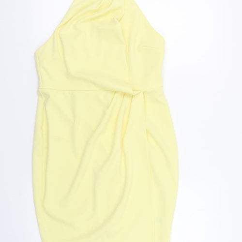 ASOS Womens Yellow Polyester Pencil Dress Size 12 Halter Hook & Eye