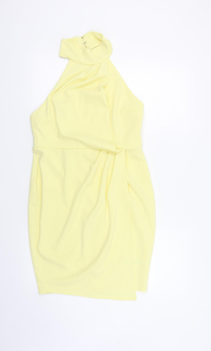 ASOS Womens Yellow Polyester Pencil Dress Size 12 Halter Hook & Eye