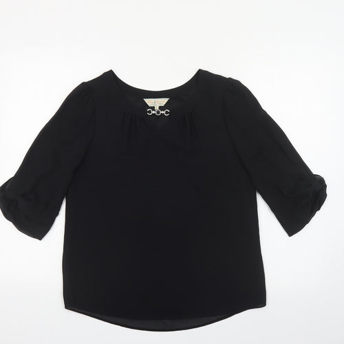 Billie & Blossom Womens Black Polyester Basic Blouse Size 8 Boat Neck - Chain Detail
