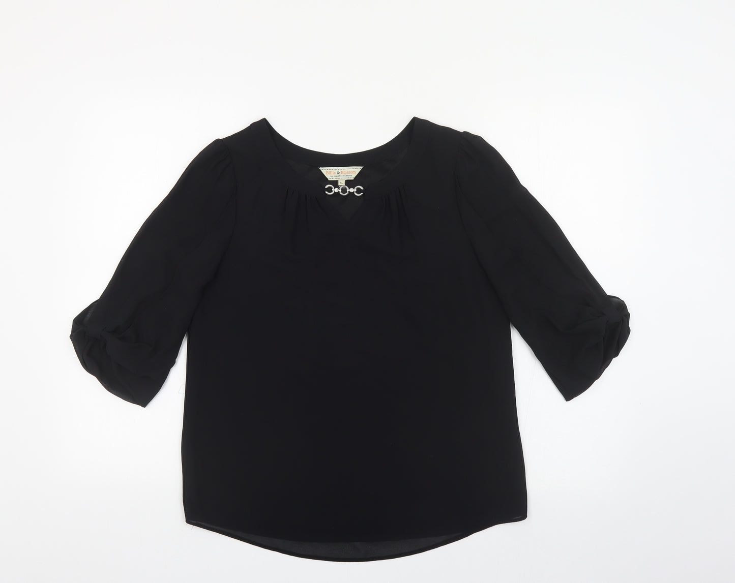 Billie & Blossom Womens Black Polyester Basic Blouse Size 8 Boat Neck - Chain Detail