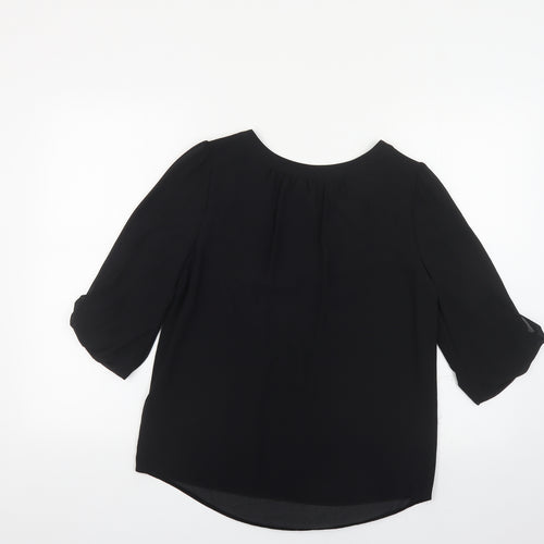 Billie & Blossom Womens Black Polyester Basic Blouse Size 8 Boat Neck - Chain Detail