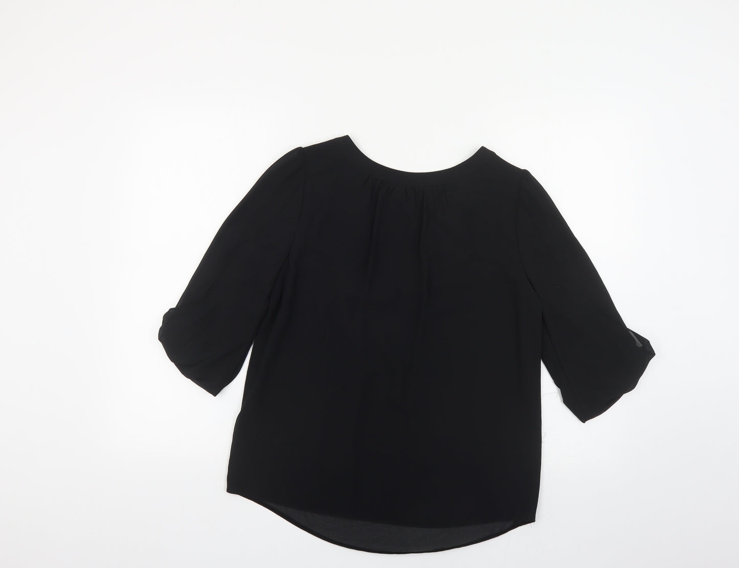 Billie & Blossom Womens Black Polyester Basic Blouse Size 8 Boat Neck - Chain Detail
